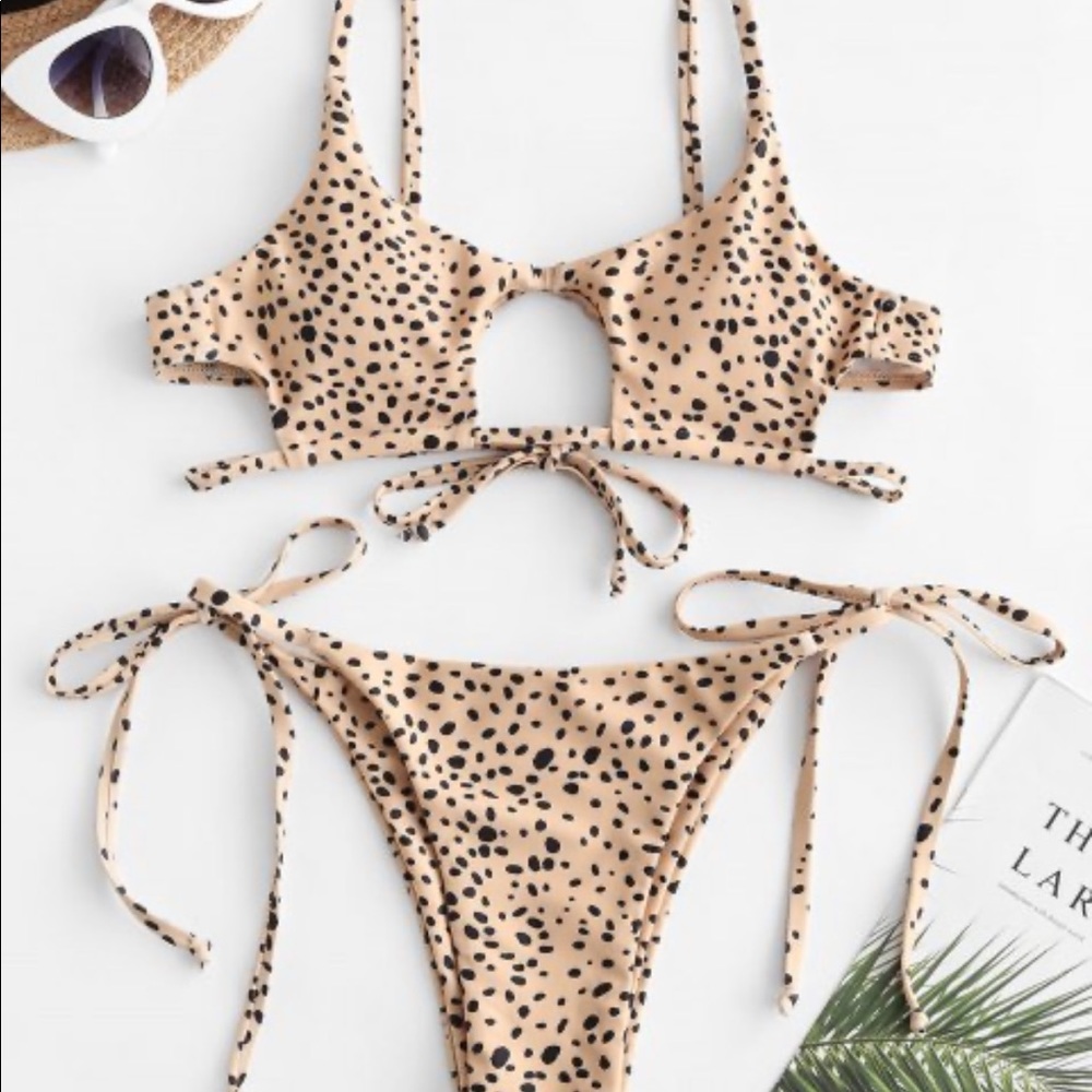 zaful dalmatian snake print tie cutout swimsuit